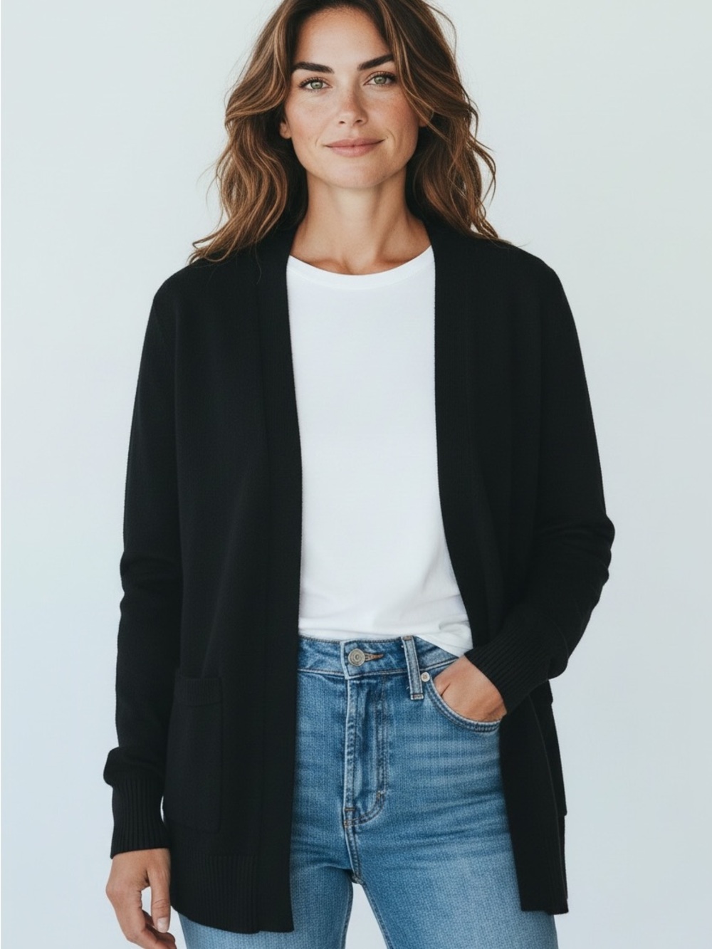 J. Crew Black Open-Front Cashmere Cardigan Sweater